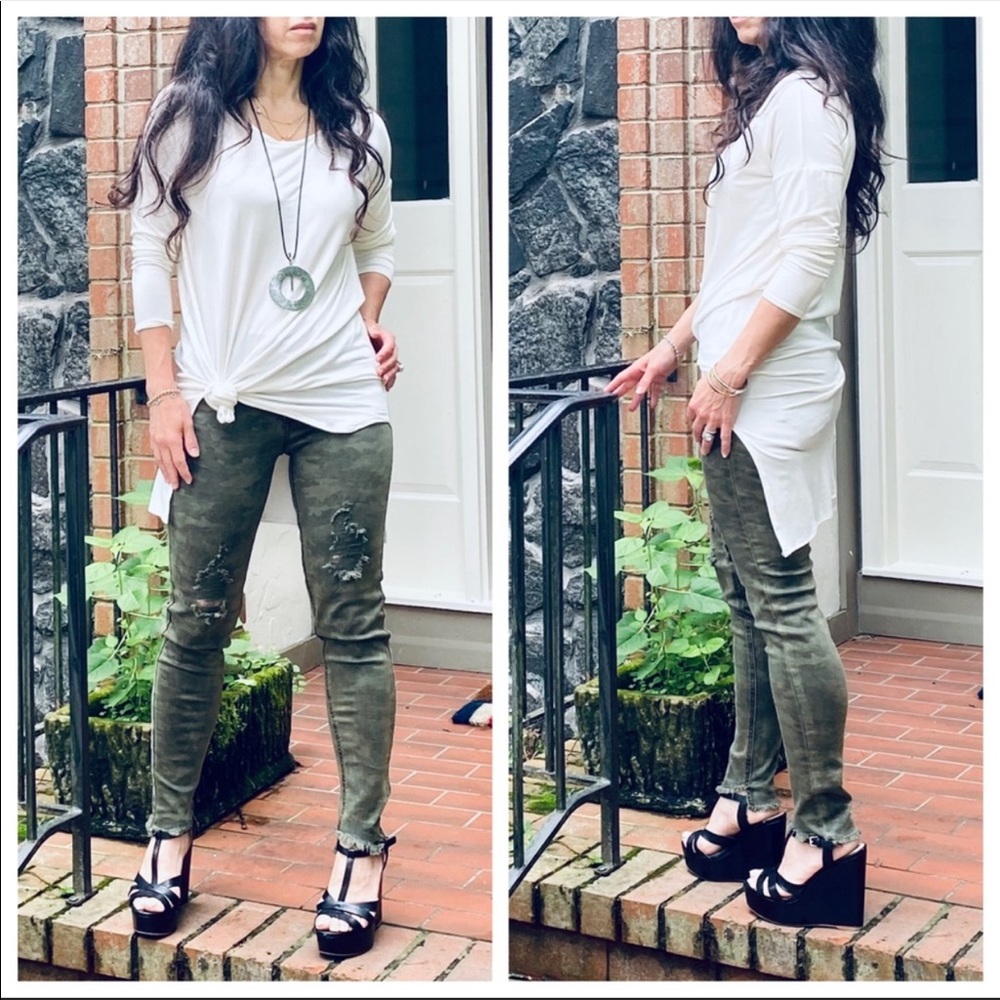 ✨LAST ONE✨CAMOUFLAGE FRAYED HEM CHIC SKINNY JEANS - Picture 5 of 12